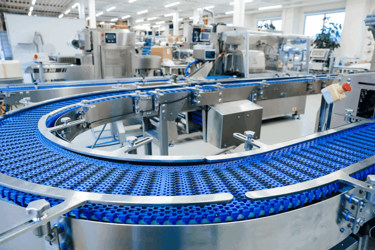 Industrial conveyor belt in factory